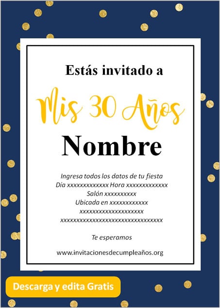 Invitación Para Cumpleaños De 30 Años fondo Azul