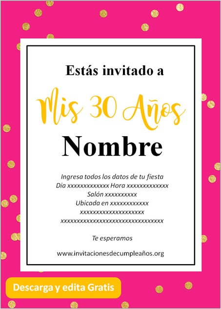 Invitaciones de 30 años gratis