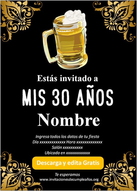 Invitación fiesta de 30 años Cerveza