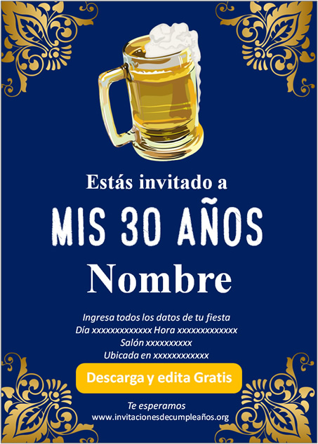 Invitación Adultos 30 años Cerveza