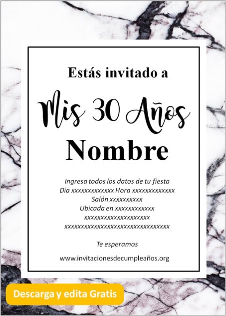 Invitación fiesta de 30 fondo mármol