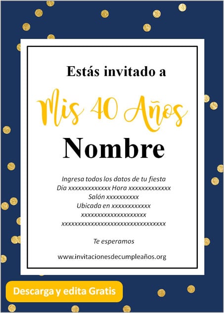 Invitación Para Cumpleaños De 40 Años fondo Azul