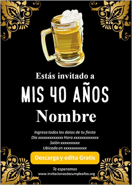 Invitación fiesta de 40 años Cerveza