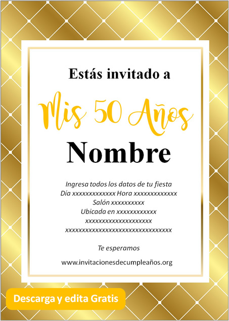Invitaciones de 50 años fondo dorado
