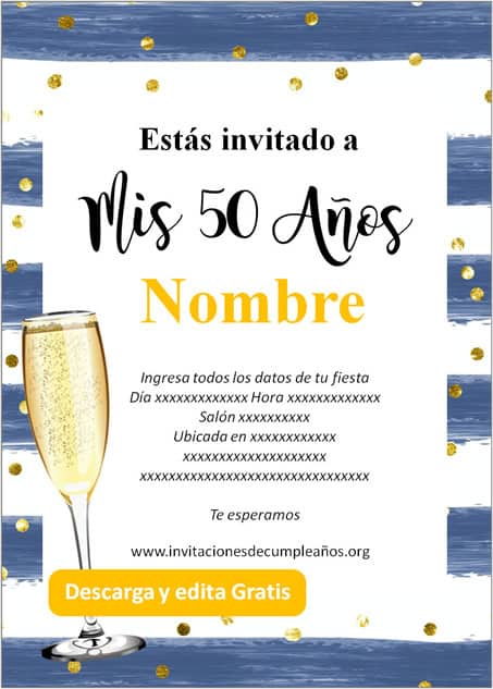 Invitación para 50 años Azul rayado