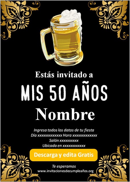 Invitación fiesta de 50 años Cerveza