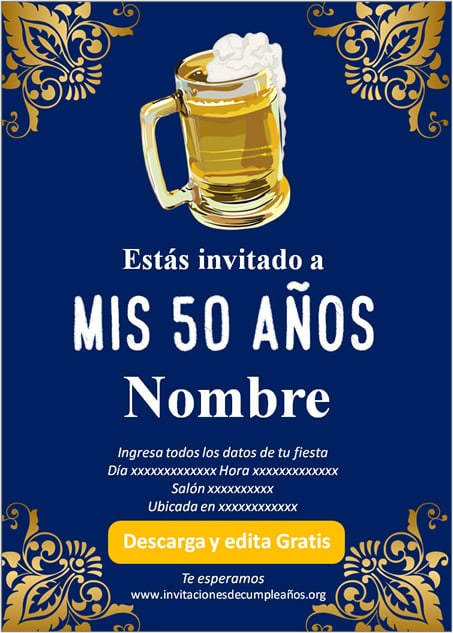 Invitación Adultos 50 años Cerveza