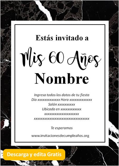 Invitación Cumpleaños De 60 Años Mármol negro