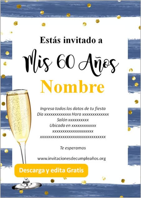 Invitación para 60 años Azul rayado