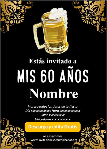 Invitación fiesta de 60 años Cerveza