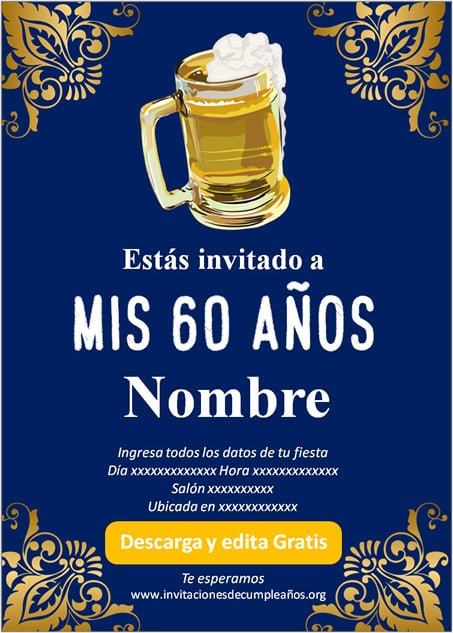 Invitación Adultos 60 años Cerveza