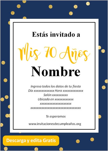 Invitación Para Cumpleaños De 70 Años fondo Azul