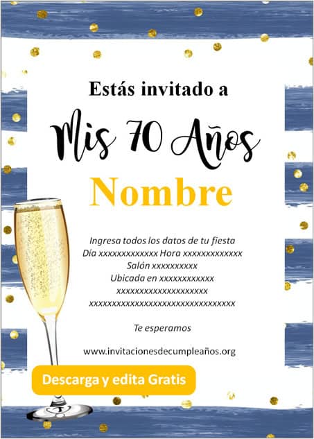 Invitación para fiesta de 70 años azul