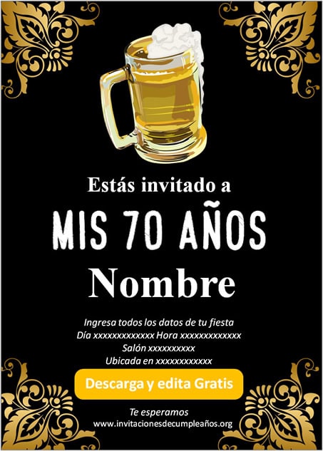 Invitación fiesta de 70 años Cerveza