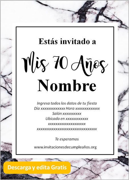 Invitación fiesta de 70 fondo mármol