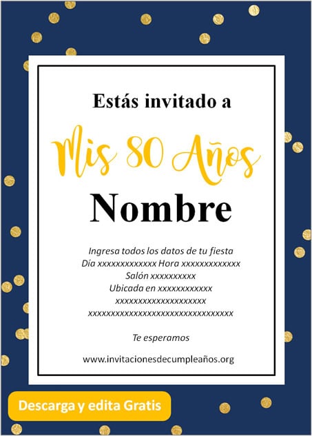 Invitación Para Cumpleaños De 80 Años fondo Azul