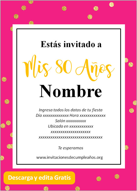 Invitación Para Cumpleaños De 80 Años fondo Rosa