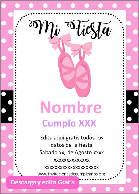 Invitación para Cumpleaños de Ballet