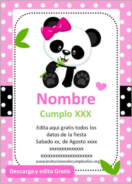 Invitación para Cumpleaños de Panda niña