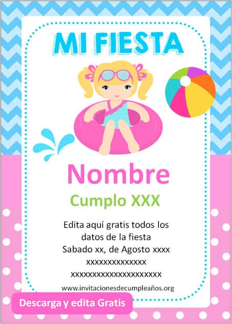 Invitación de Pileta Alberca niña