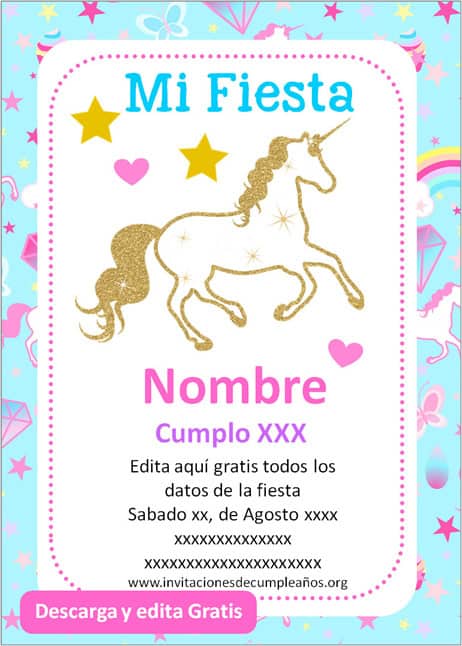 Invitación de Unicornio para Cumpleaños