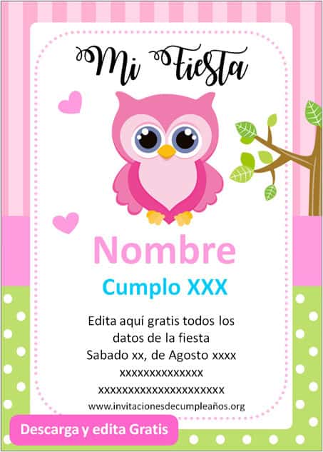 Invitación de Buho niña