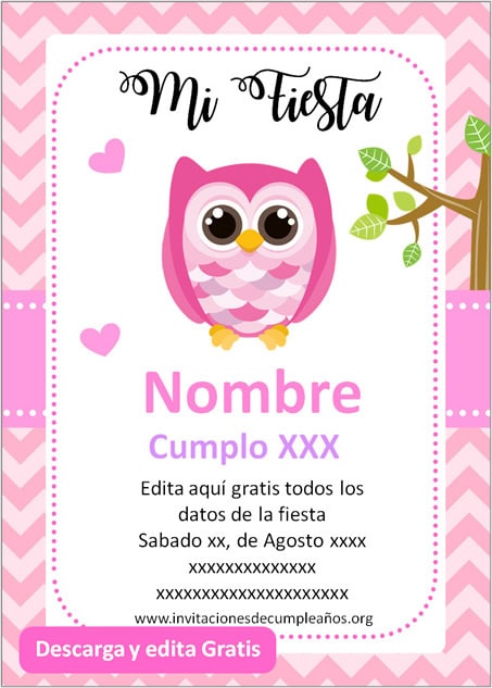 Invitación para Cumpleaños de Buho niña