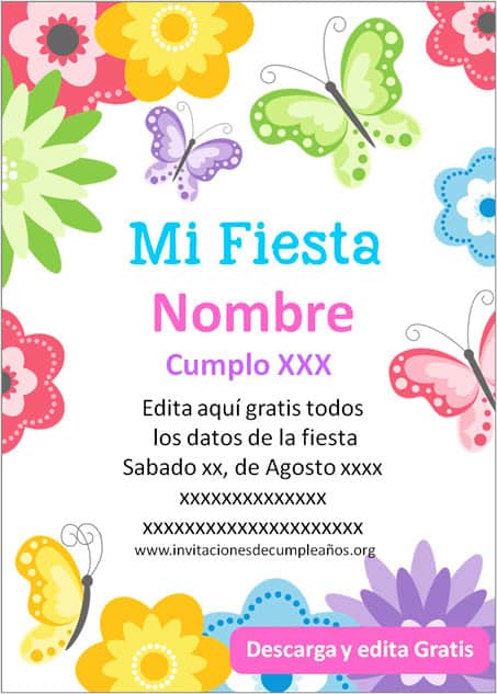 Invitación de cumpleaños Mariposas