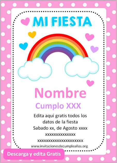 Invitación para Cumpleaños de Arcoiris