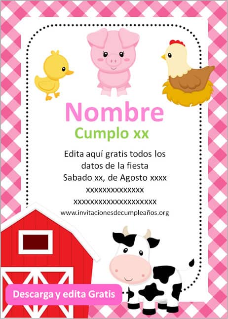 Invitación Animales de la Granja niña