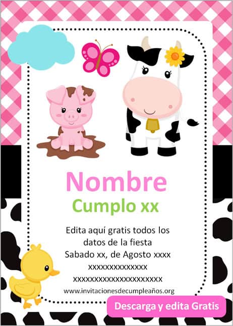 Invitaciones para Cumpleaños de la Granja niña