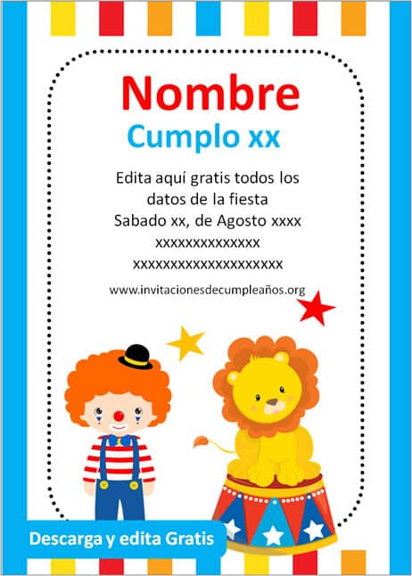 Invitación de cumpleaños Circo