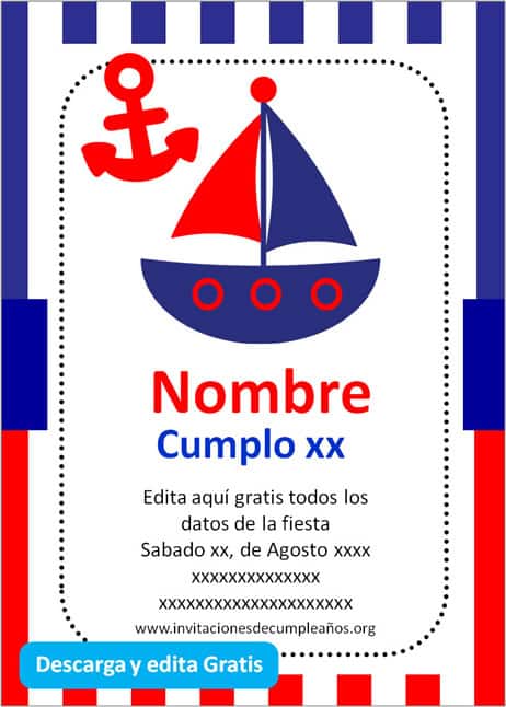 Invitación Marinero azul y rojo