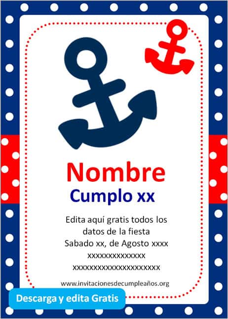 Invitación Cumpleaños Marinero niño