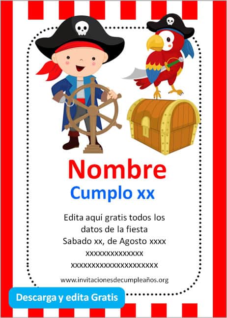 Invitaciones de Piratas niño