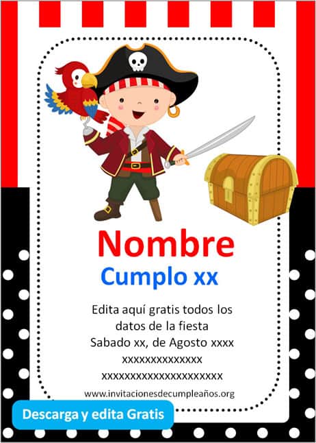 Invitación fiesta de Piratas niño