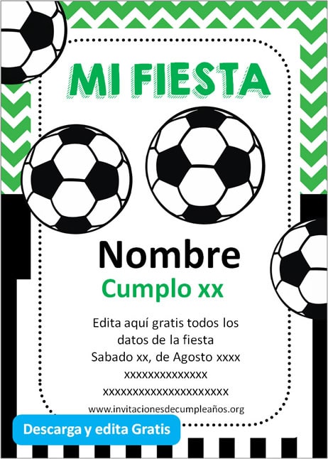 Invitaciones de Fútbol para cumpleaños