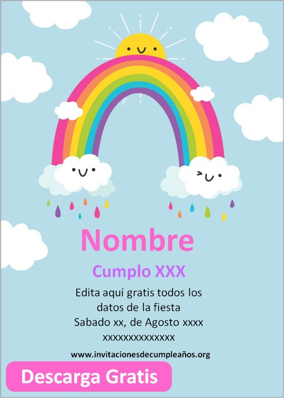 Invitaciones De Cumpleaños De arco iris Gratis