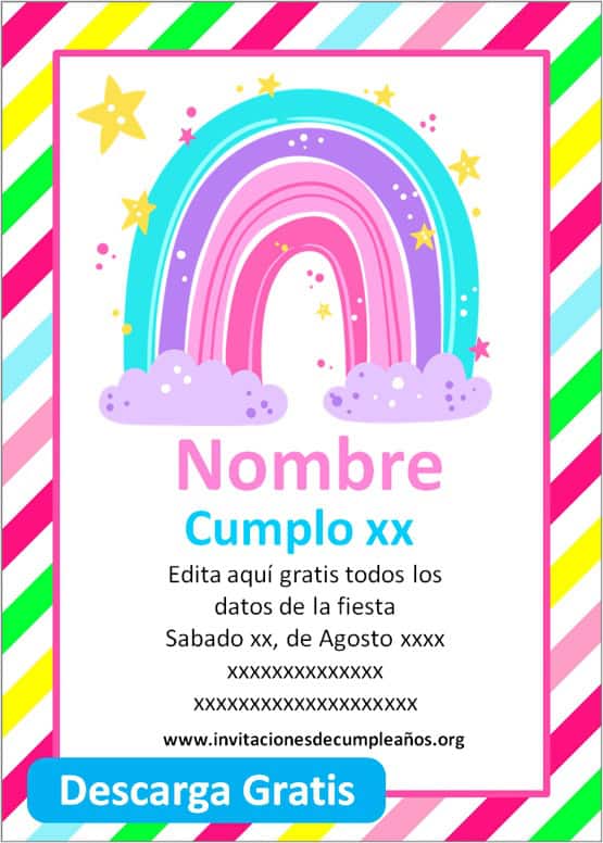 invitaciones de cumpleaños de arcoiris