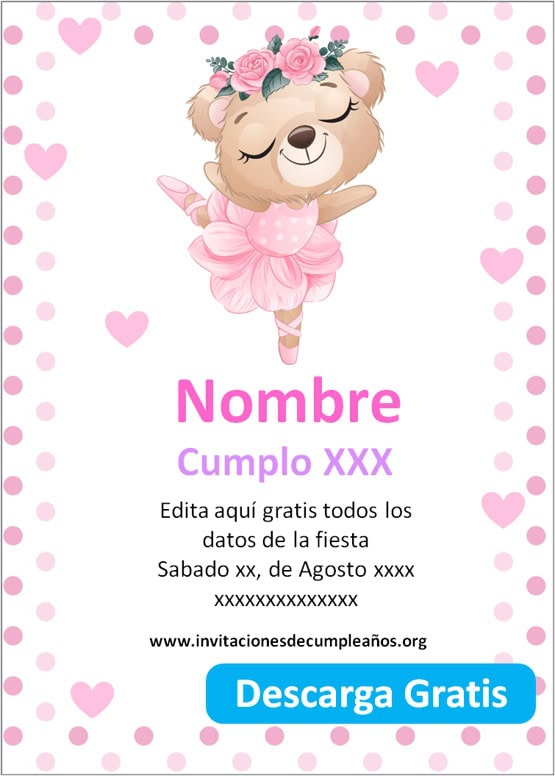 Invitaciones de cumpleaños de bailarina para imprimir