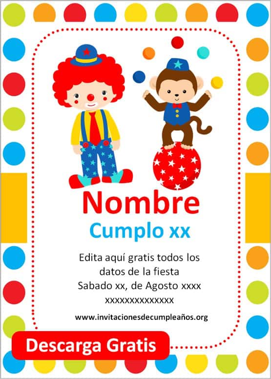 invitaciones de cumpleaños tematica circo