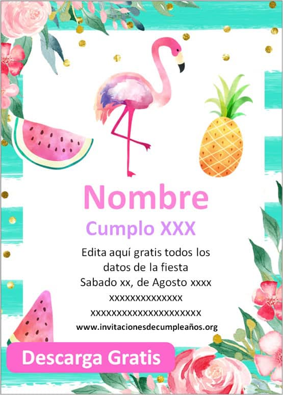 invitaciones de flamingos y piñas para imprimir