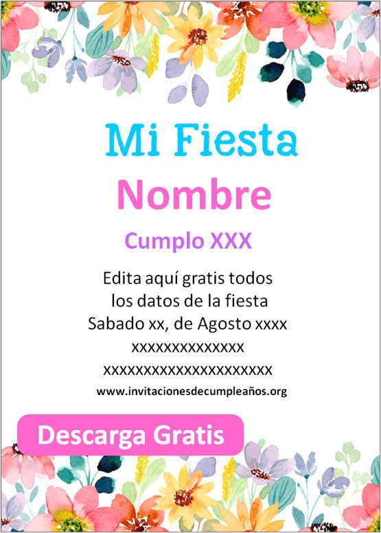 Invitaciones de flores para editar gratis