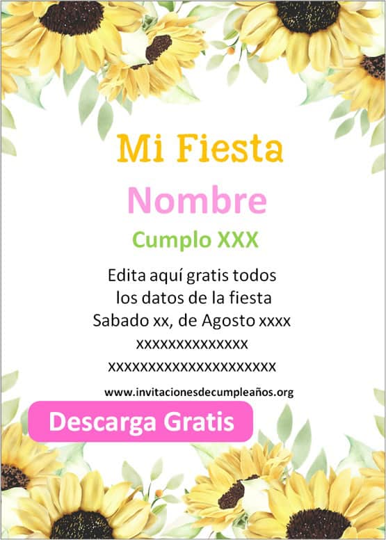 Invitaciones de Girasoles para cumpleaños