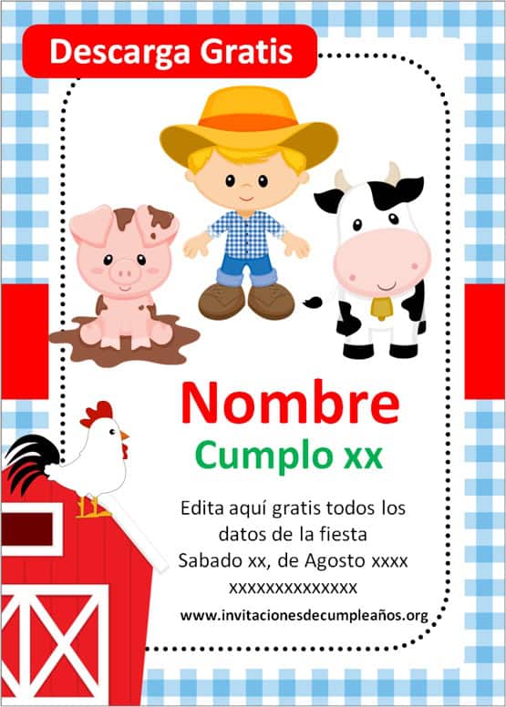 tarjetas de cumpleaños de la granja para editar