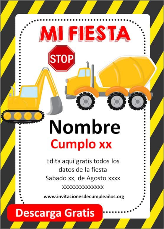 Invitación cumple de Construccion