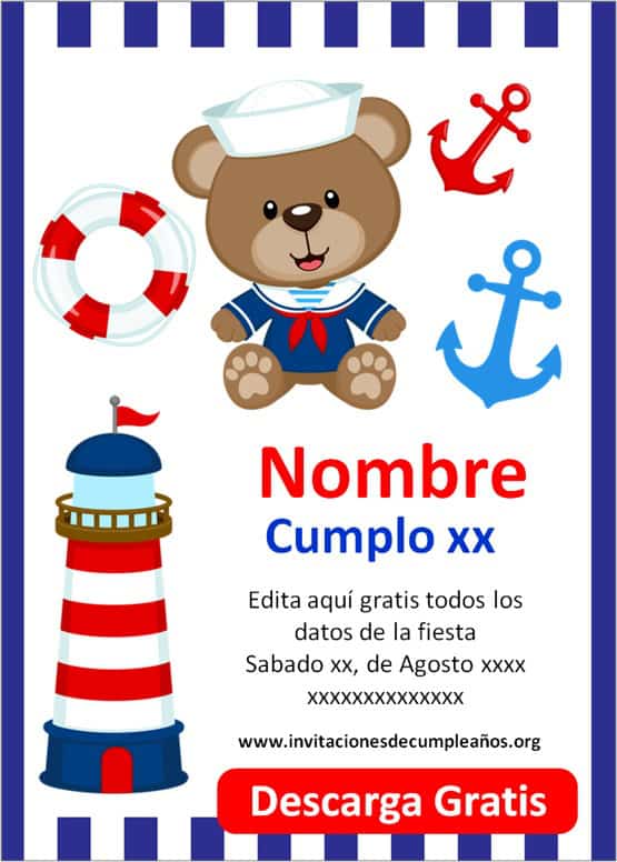 Invitaciones de Marinero para editar