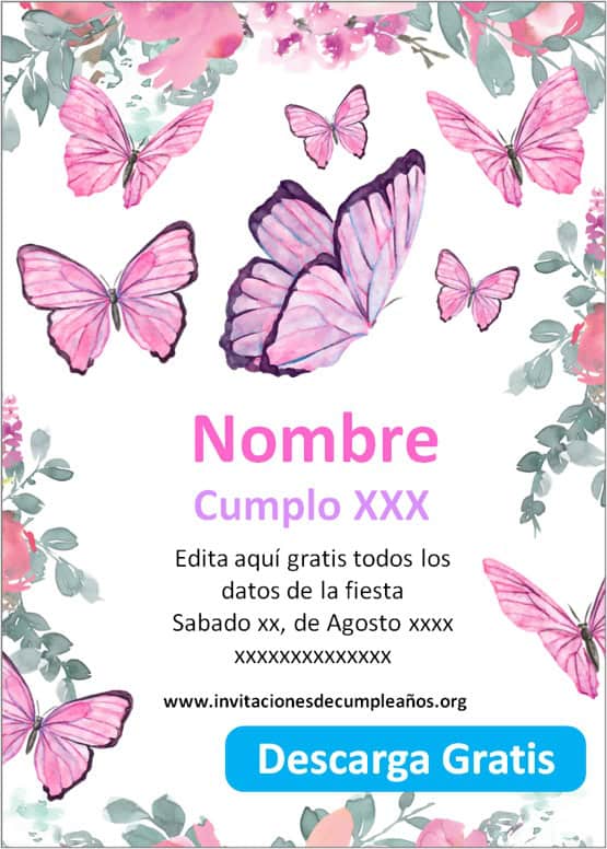 Invitaciones de Mariposas para imprimir