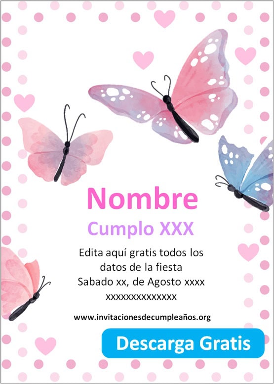 invitaciones de cumpleaños para editar de mariposas