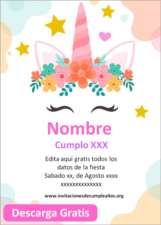 invitaciones de unicornio para editar